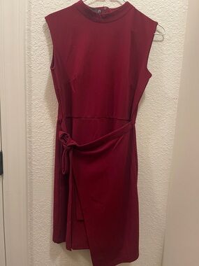 Sleeveless Wrap Midi Dress in Deep Wine